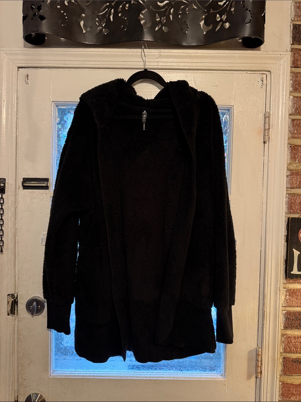 90 Degree By Reflex Plush Open Hooded Cardigan - Black